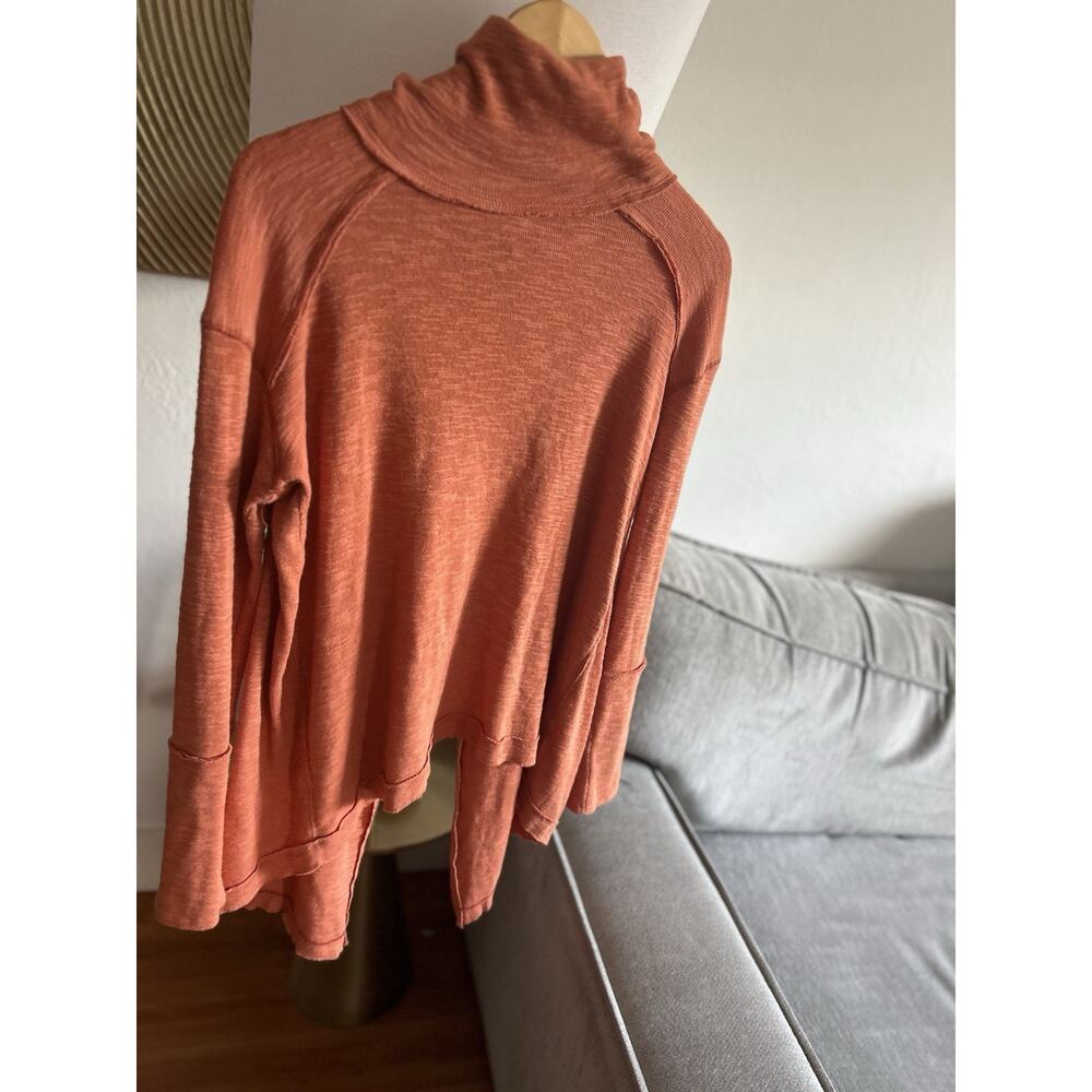 Free People Top Women's Size Small Orange Sienna Split Back Turtleneck Top Boho